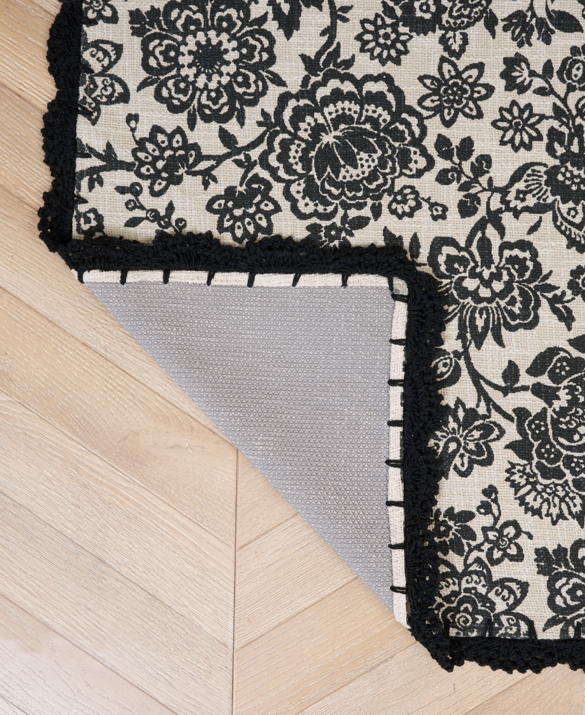 Laura Ashley Crochet Border Cotton Runner Rug, 26" X 45" In Black