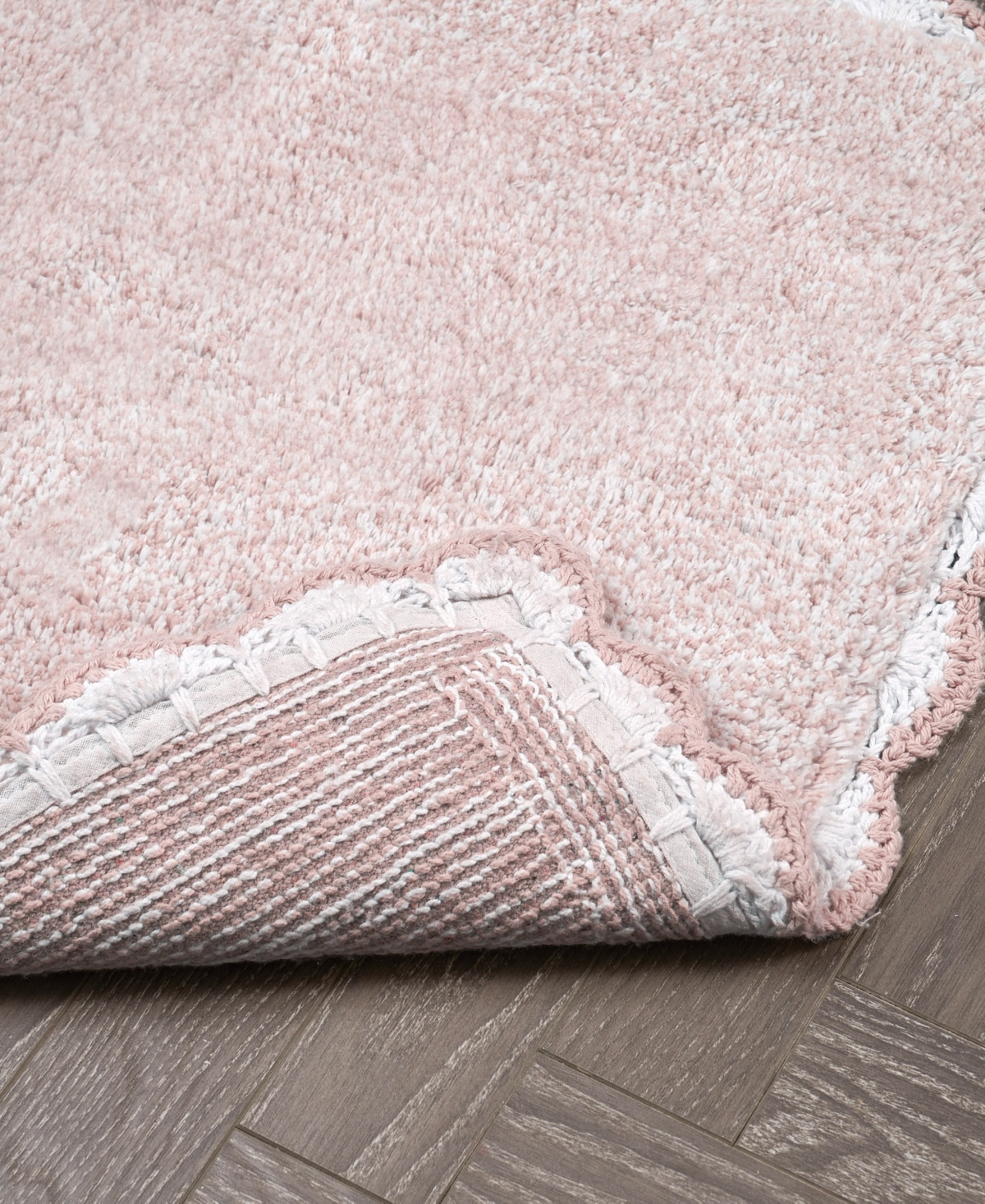 Laura Ashley Heathered Crochet Border Cotton Bath Rug, 17" X 24" In Pink
