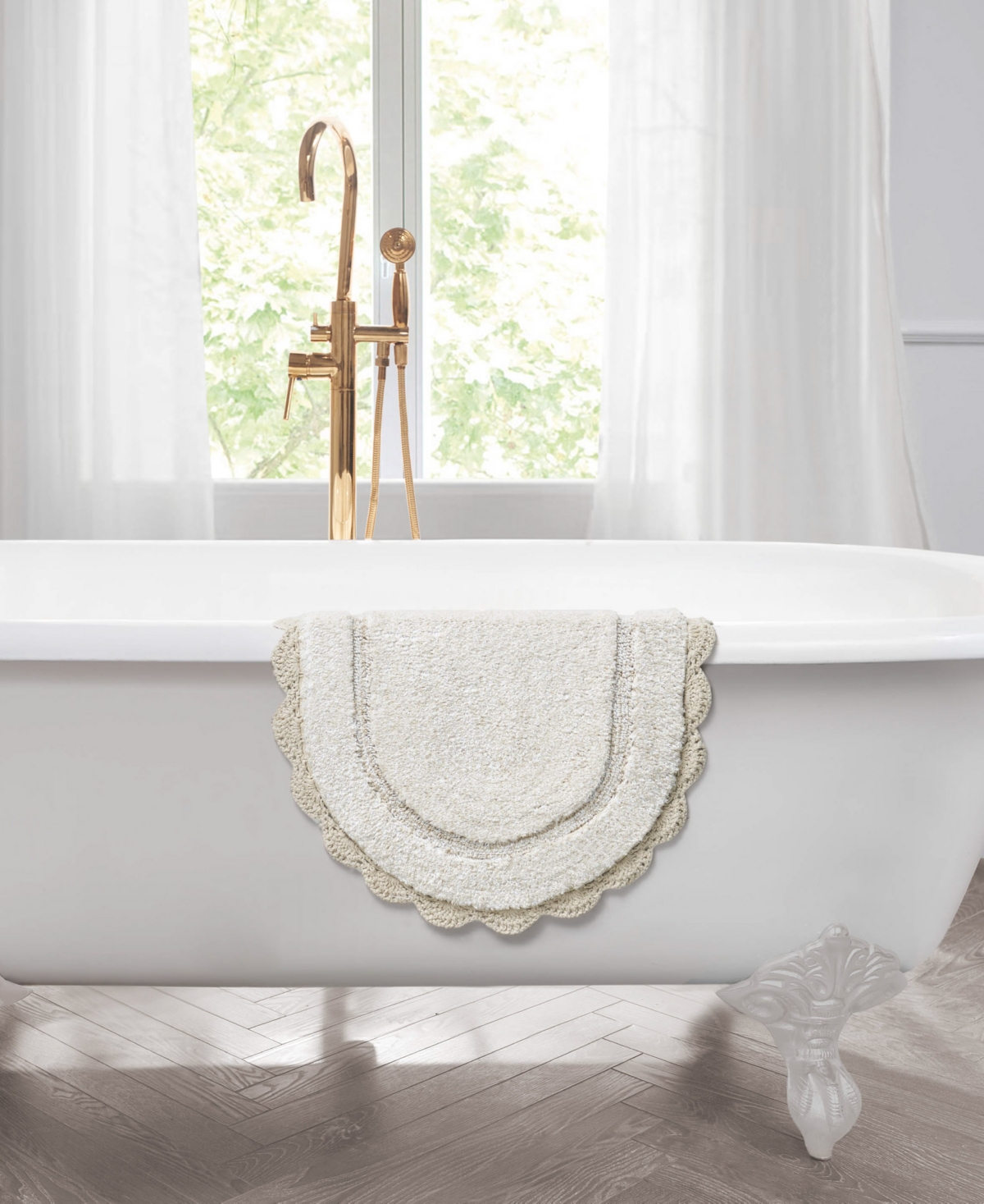 Laura Ashley Crochet Cotton Bath Rug, 21" X 34" In Neutral
