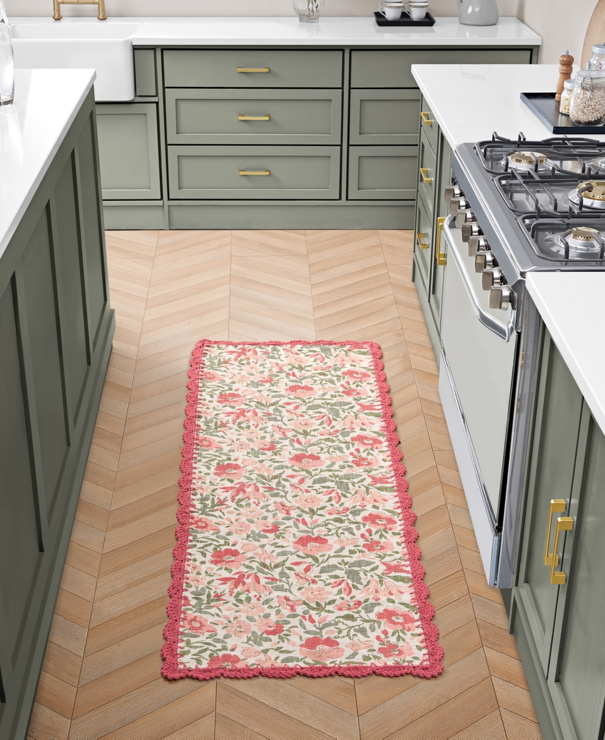 Laura Ashley Crochet Border Cotton Runner Rug