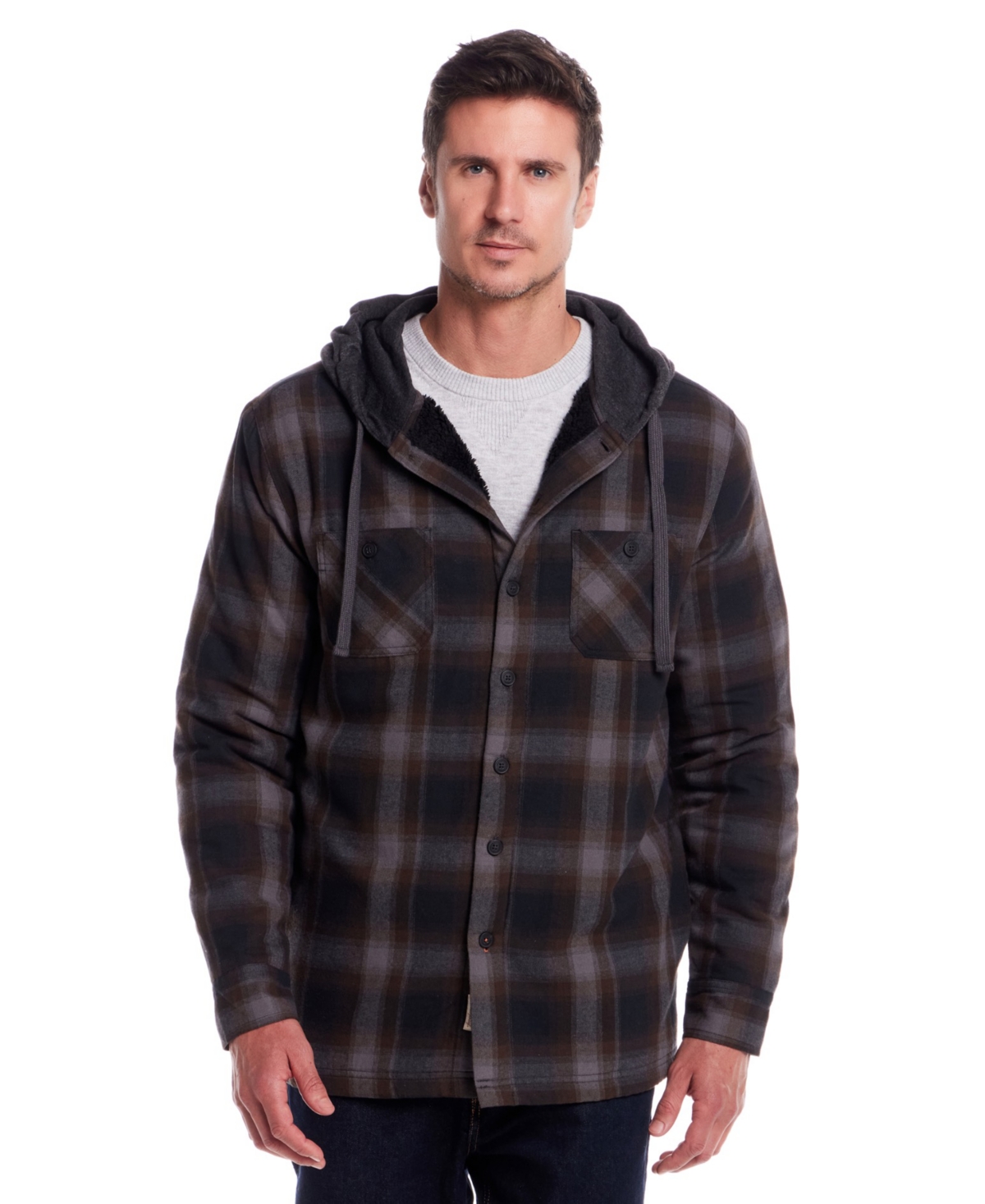 Weatherproof Vintage Men's Plaid Hooded Shirt Jacket In Black