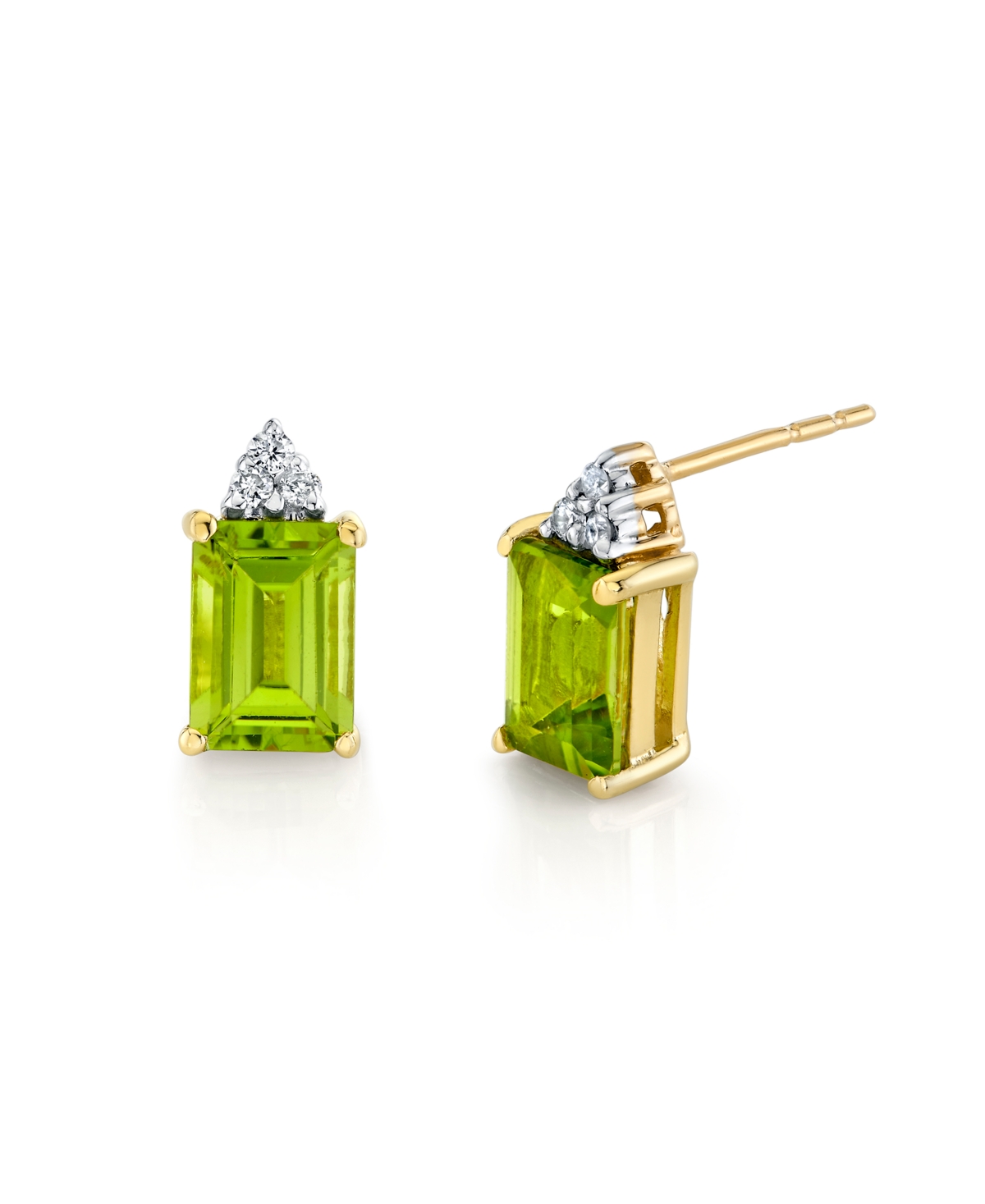 Macy's Peridot (2-1/10 Ct. T.w.) & Diamond Accent Stud Earrings In 14k Yellow Gold In Gold