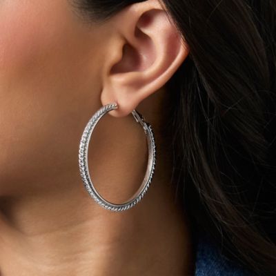 3-Piece Textured Silver-Tone Hoop Earring Set