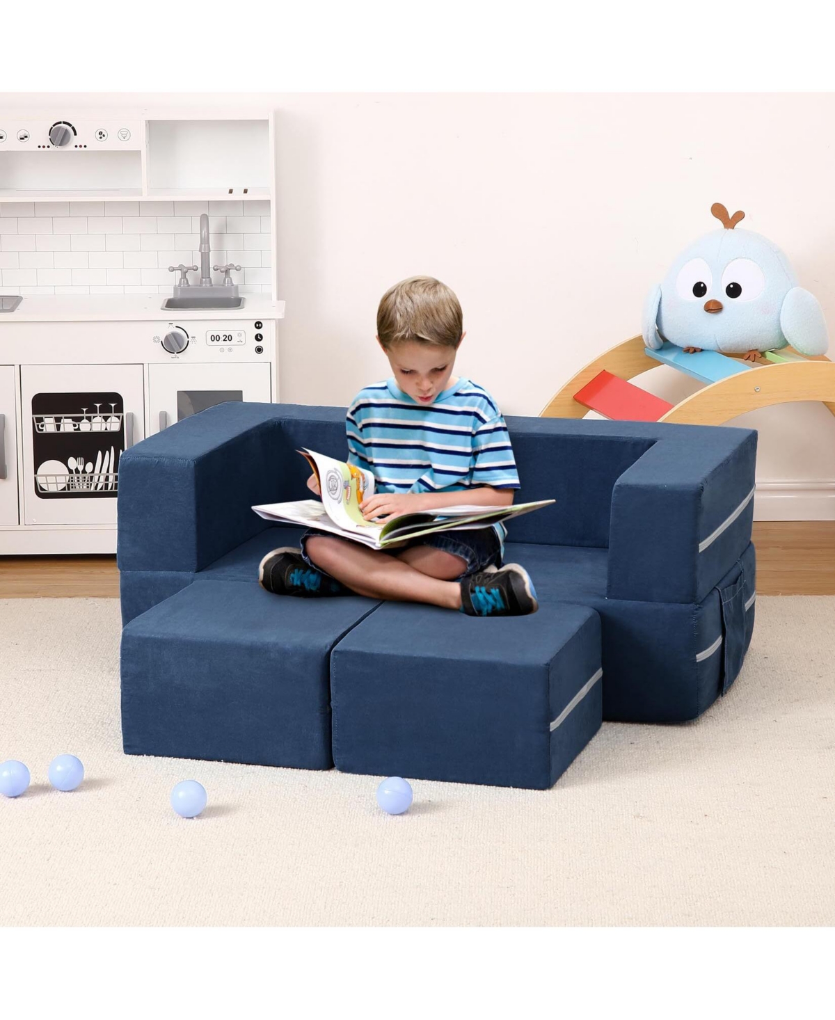 gaomon Kids Couch 3PCs Modular Kids Play Couch, Toddler Couch Kids Convertible Sofa Foam Floor Sofa for Children, Kids Couch Bed for Creative Play Set