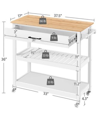 Solid Wood Top Rolling Kitchen Cart