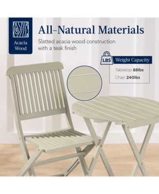 3-Piece Acacia Wood Bistro Set, Folding Patio Furniture w/ 2 Chairs, Table