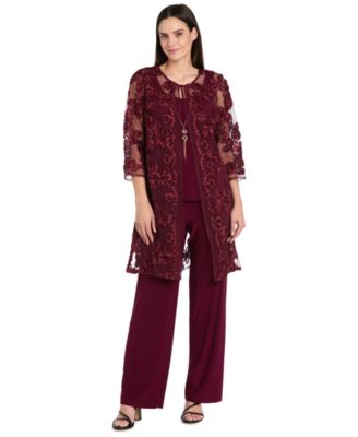 R & M Richards - Women's Soutache Long Jacket, Sleeveless Top and Pants Set