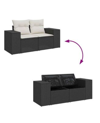 Garden Sofa Black, Cream White Poly Rattan 2-Seater Modular