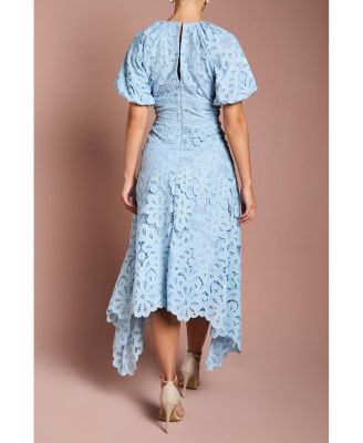 Women's Lace Hanky Hem Puff Sleeve Dress