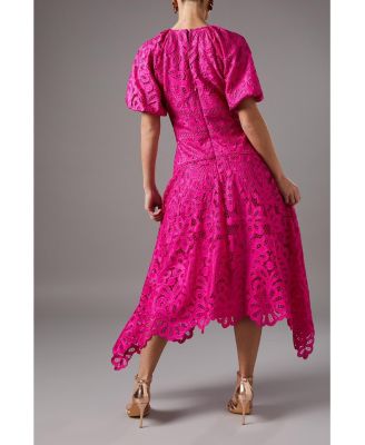 Women's Lace Hanky Hem Puff Sleeve Dress