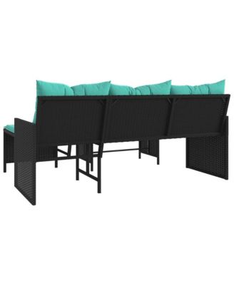 Garden Sofa Black sofa with blue cushions