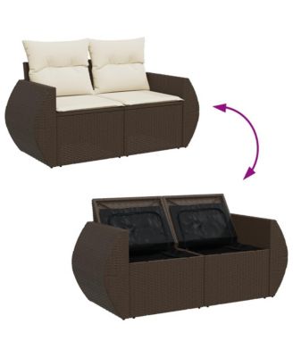 Garden Sofa Brown PE Rattan, Powder-Coated Steel, Polyester