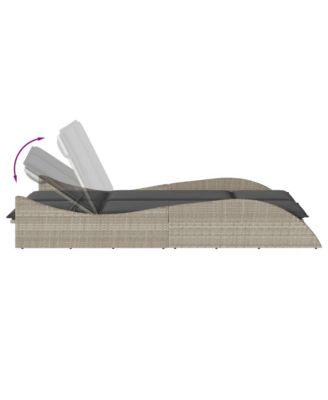 Patio Sun Lounger Light Gray PE Rattan, Powder-Coated Steel Double