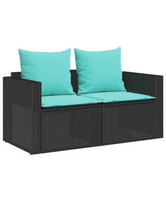 5 Piece Patio Sofa Set with Cushions Stackable Black Poly Rattan