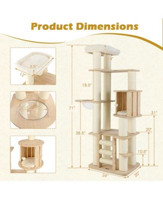 71'' Tall Cat Tree w/Cozy Perch Condo Space Capsule 4.6'' Scratching Posts