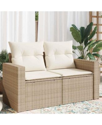 Garden Sofa Beige PE Rattan, Powder-Coated Steel, Polyester Medium