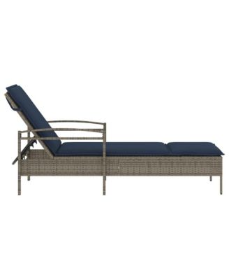 Sun Lounger with Cushion Grey 24.8 x 78.7 x 31.9" Poly Rattan (US only)