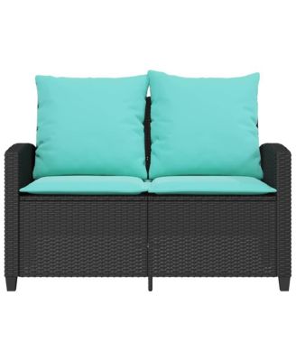 Patio Sofa 2-Seater with Cushions&Table Black Poly Rattan