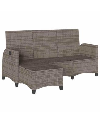 Reclining Garden Sofa Grey PE Rattan, Powder-Coated Steel 3-Seater