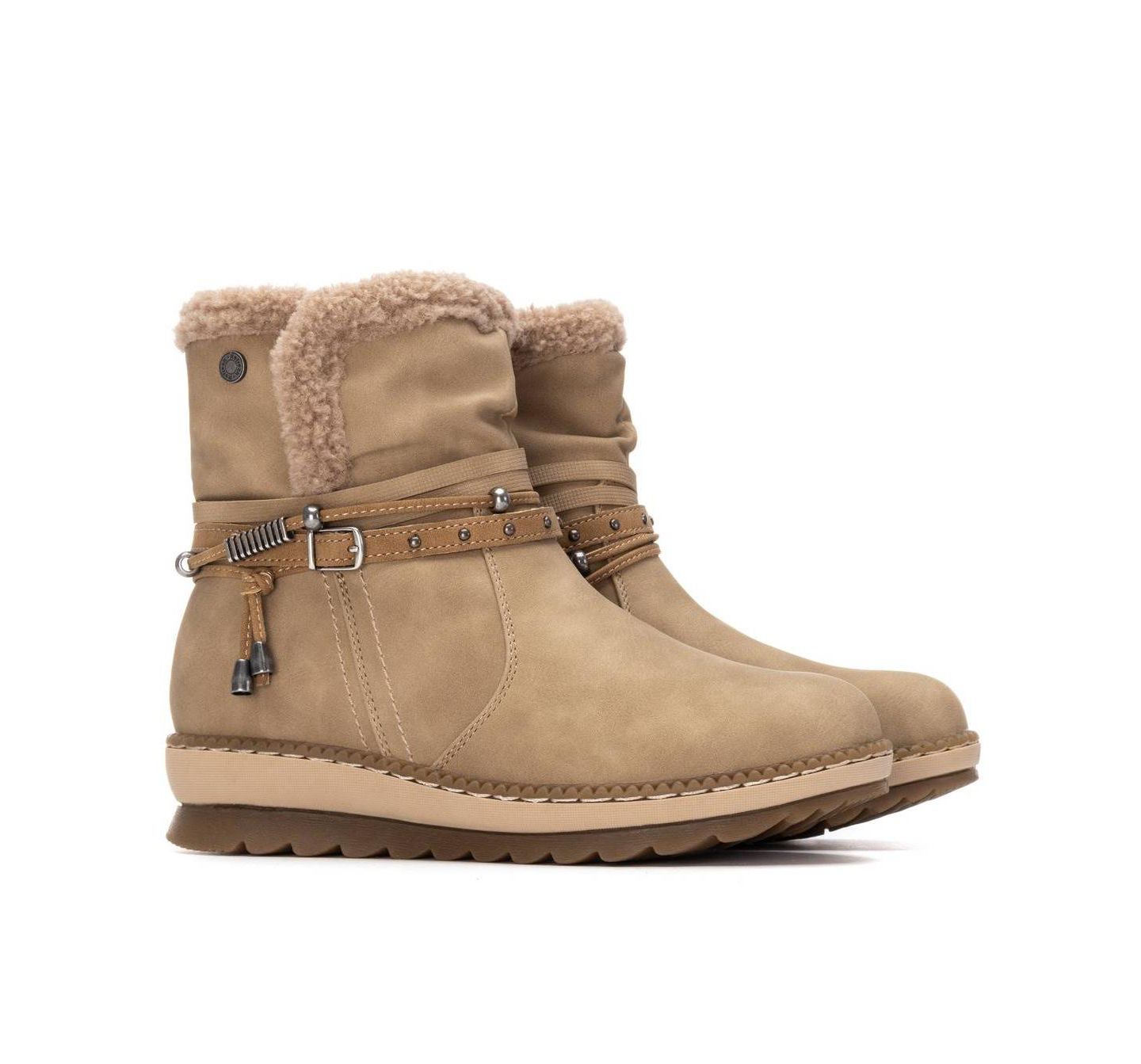 Женские ботинки XTI Faux Shearling Lined Ankle Booties Refresh Collection, цвет: Бежевый — фото 4