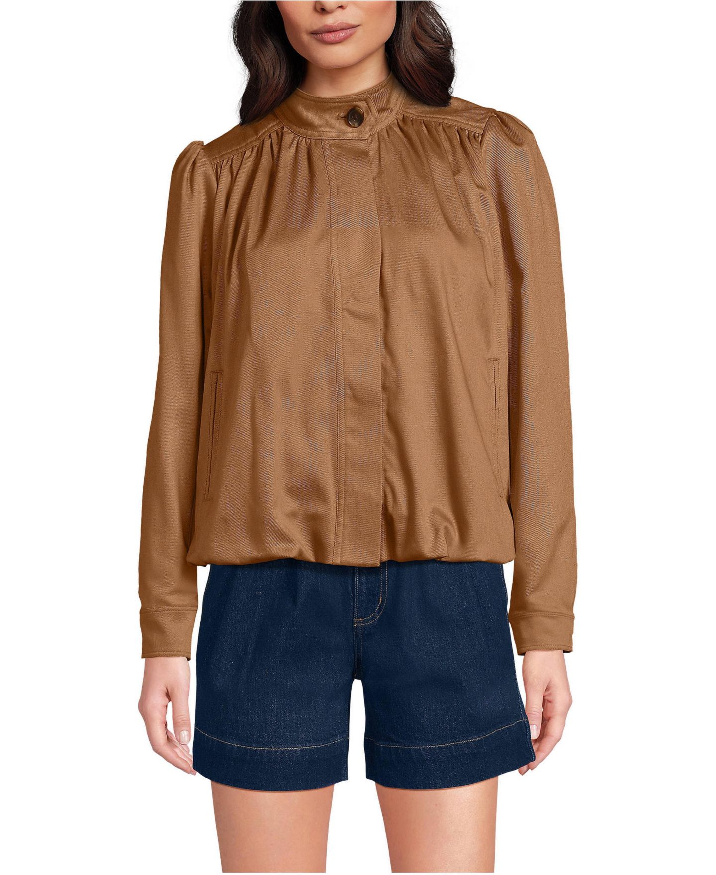 Женская куртка Lands' End Drapey Twill Bubble Hem, цвет: Верблюжий — фото 1