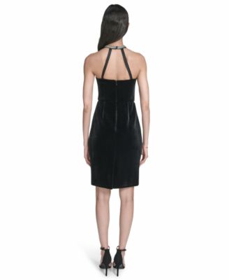Women's Velvet Sleeveless Halter Neck Cocktail Dress