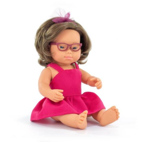 Детская кукла MINILAND My Friends & Me 15" Down Syndrome Anatomically Correct Baby Doll with Glasses, Ages 3+, цвет: Light Skin