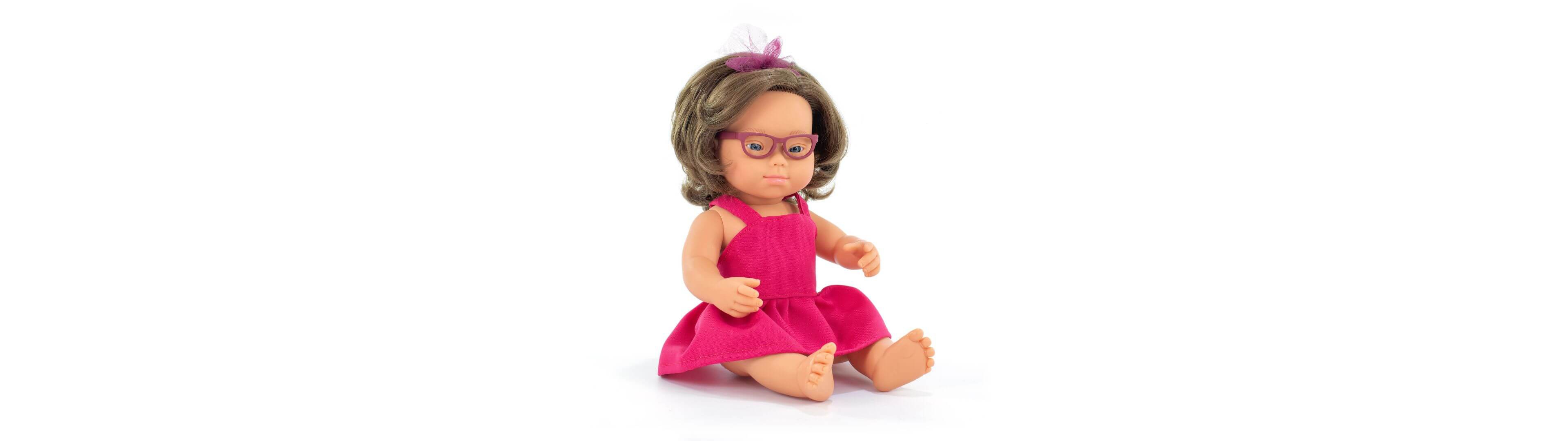 Miniland My Friends and Me Collection Brunette Baby Girl Doll with Down Syndrome and Glasses- 15"