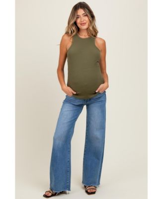 Maternity Blue Raw Hem Super Wide Leg Jeans