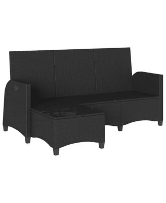 Reclining Patio Sofa with Cushions L-shaped Black Poly Rattan