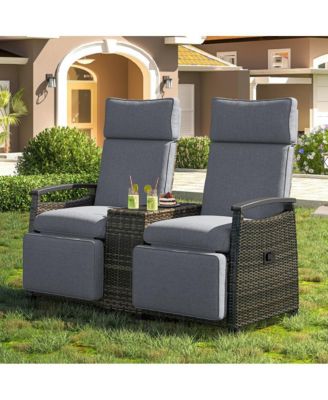 Backrest Wicker Outdoor Recliner Loveseat Set - Gray