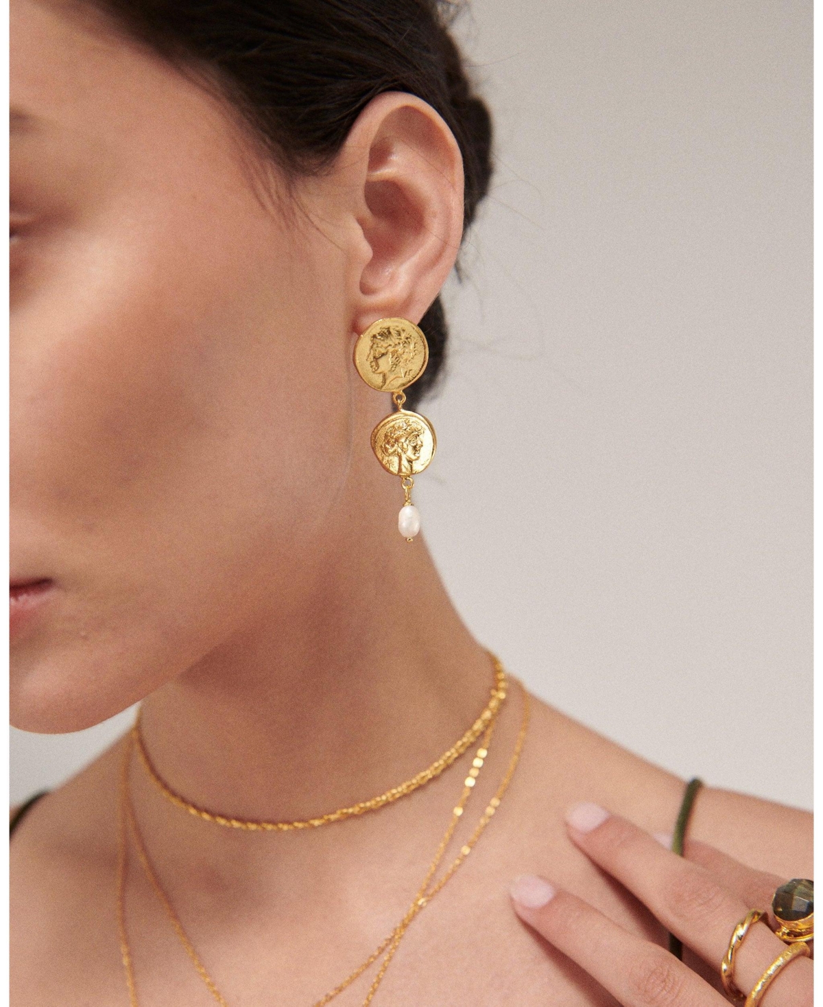 Ottoman Hands Odella and Pearl Drop Stud Earrings