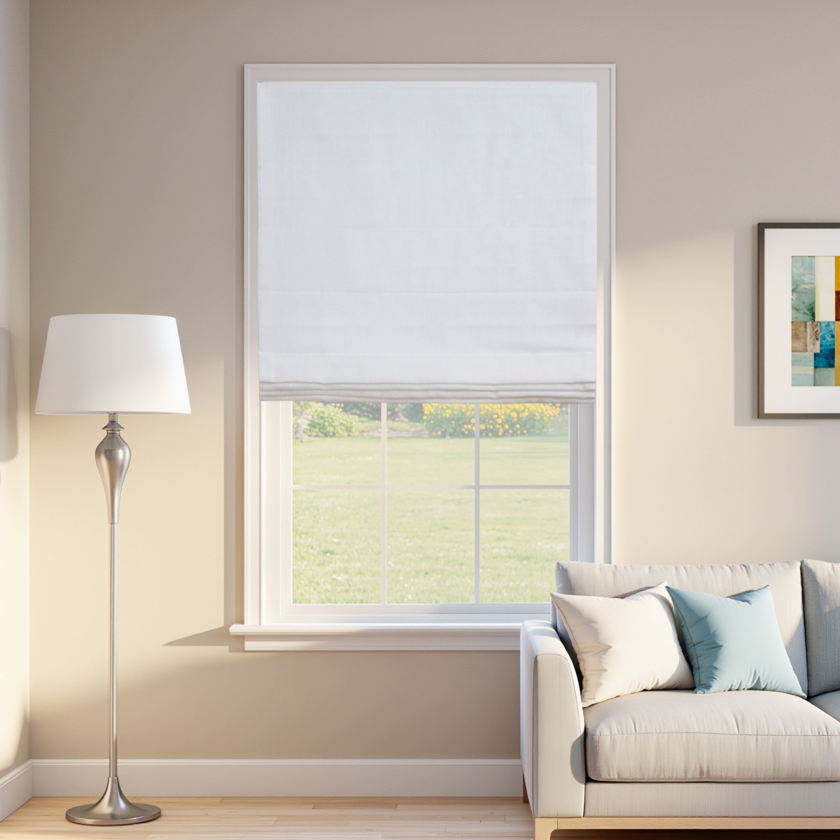 Shadisfy Linen Blend Cordless Roman Blinds, Light Filtering Pull Down Window 40"x64" Natural
