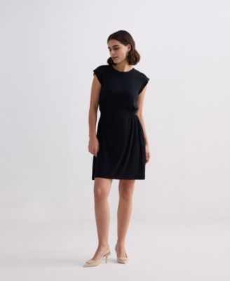 Women's Short Dress With Smocking Side Detail in Black