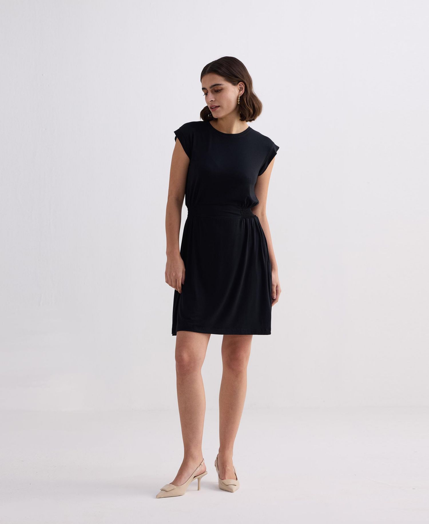 Women's Short Dress With Smocking Side Detail