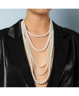 Women's White  Pearl Strand Layered Necklace (7-8mm)