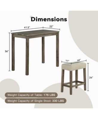 3-Piece Bar Table and Chairs Set Tall Dining Table with Upholstered Bar Stool for Living Room Kitchen