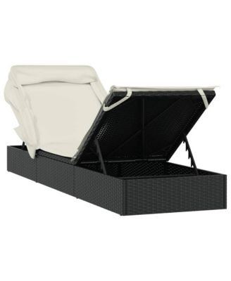 Sunbed Black Poly Rattan 83.9 in x 24.8 in x 38.2 in Foldable