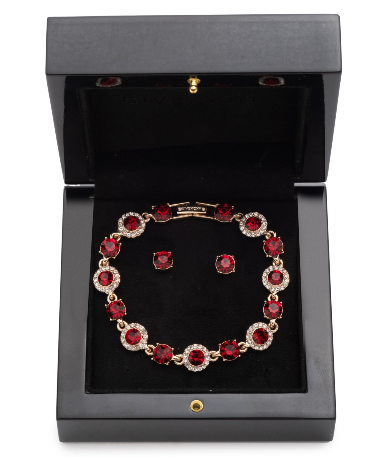 Givenchy Crystal Stone Bracelet And Stud Earrings Set In Red