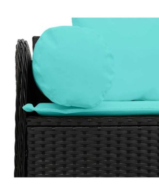 Patio Sofa with Cushions 3-Seater Black Poly Rattan