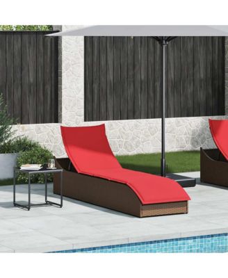 Folding Sun Lounger with Cushion and Storage Brown Poly Rattan