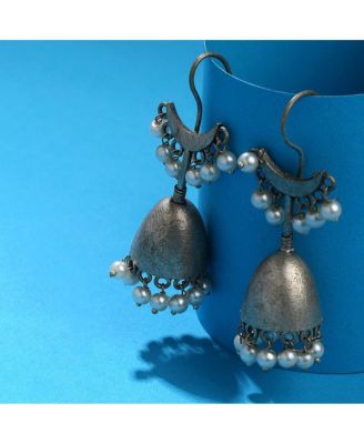 Oxidised Crescent Drop Earrings