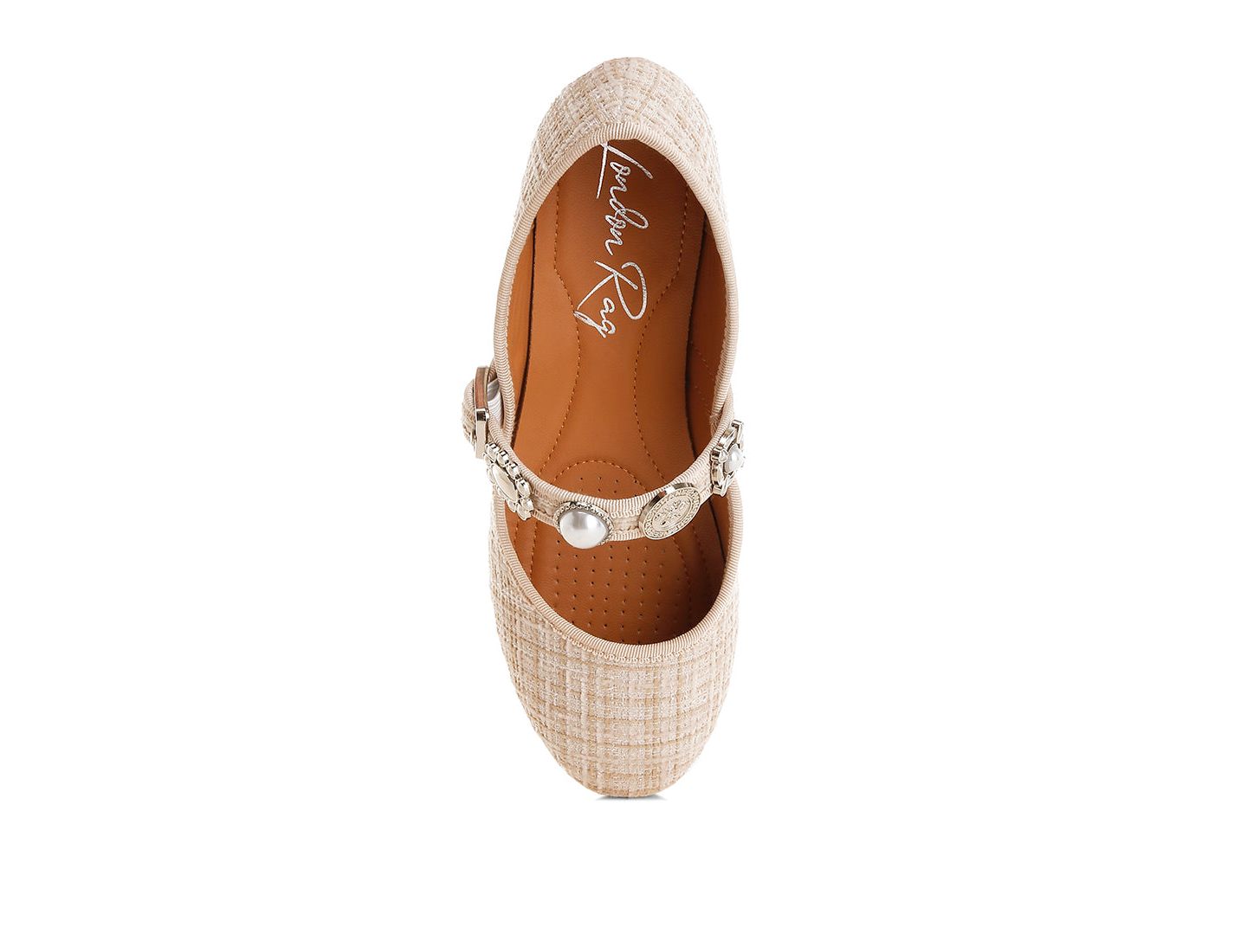 Женские балетки London Rag Noyama Charms Embellished Tweed Mary Janes, цвет: Светлый бежевый — фото 5