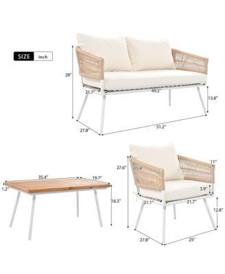 - 4-Piece Patio Furniture Set with Acacia Wood Table - Creamy Beige