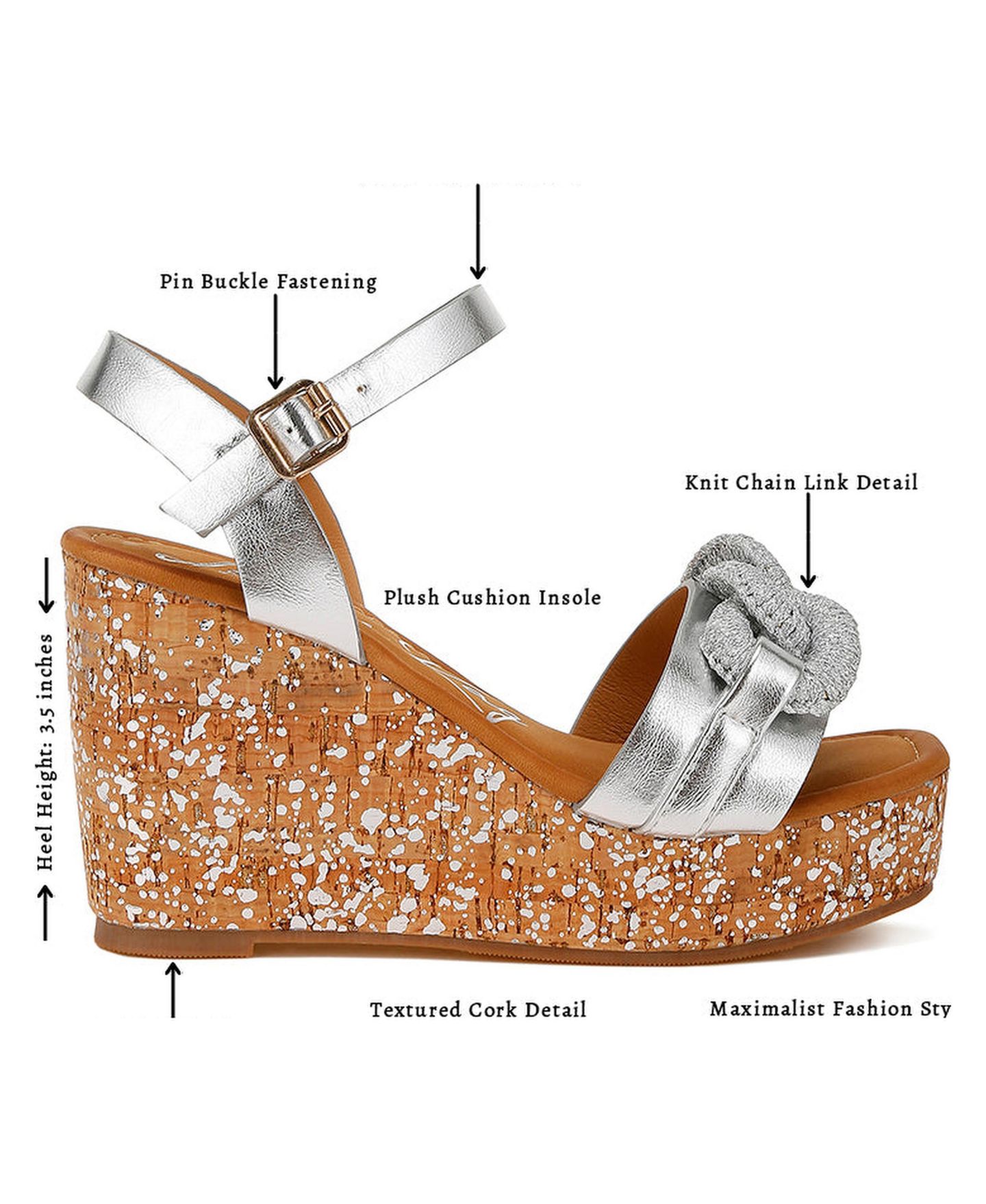 Женские сандалии London Rag Emelda Chain Link Detail Wedge, цвет: Серебряный — фото 3