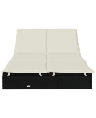 Sunbed Black PE Rattan Double Adjustable Armrests Sunbed