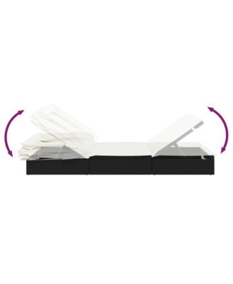 Sunbed Black PE Rattan, Powder-Coated Steel, 100% Polyester Double