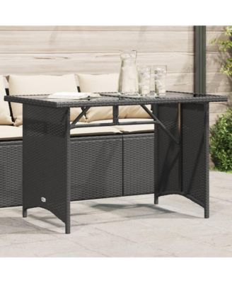 Patio Table with Glass Top Black 43.3"x26.8"x27.6" Poly Rattan