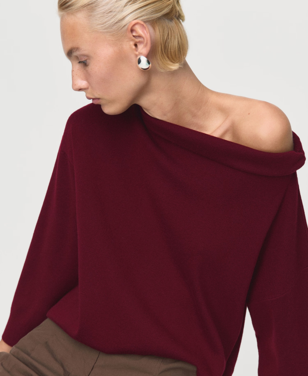 Mango Ruched Turtleneck Sweater Maroon In Burgundy