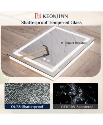 Inch LED Bathroom Vanity Mirror Tempered Glass Front & Backlit Dimmable 3 Color Lighted Mirror Anti-fog Memory Function Frameless